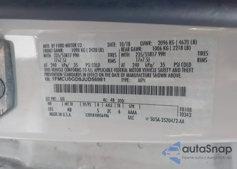 2018 Ford Escape Se from USA, damaged, VIN 1FMCU0GD9JUD56981